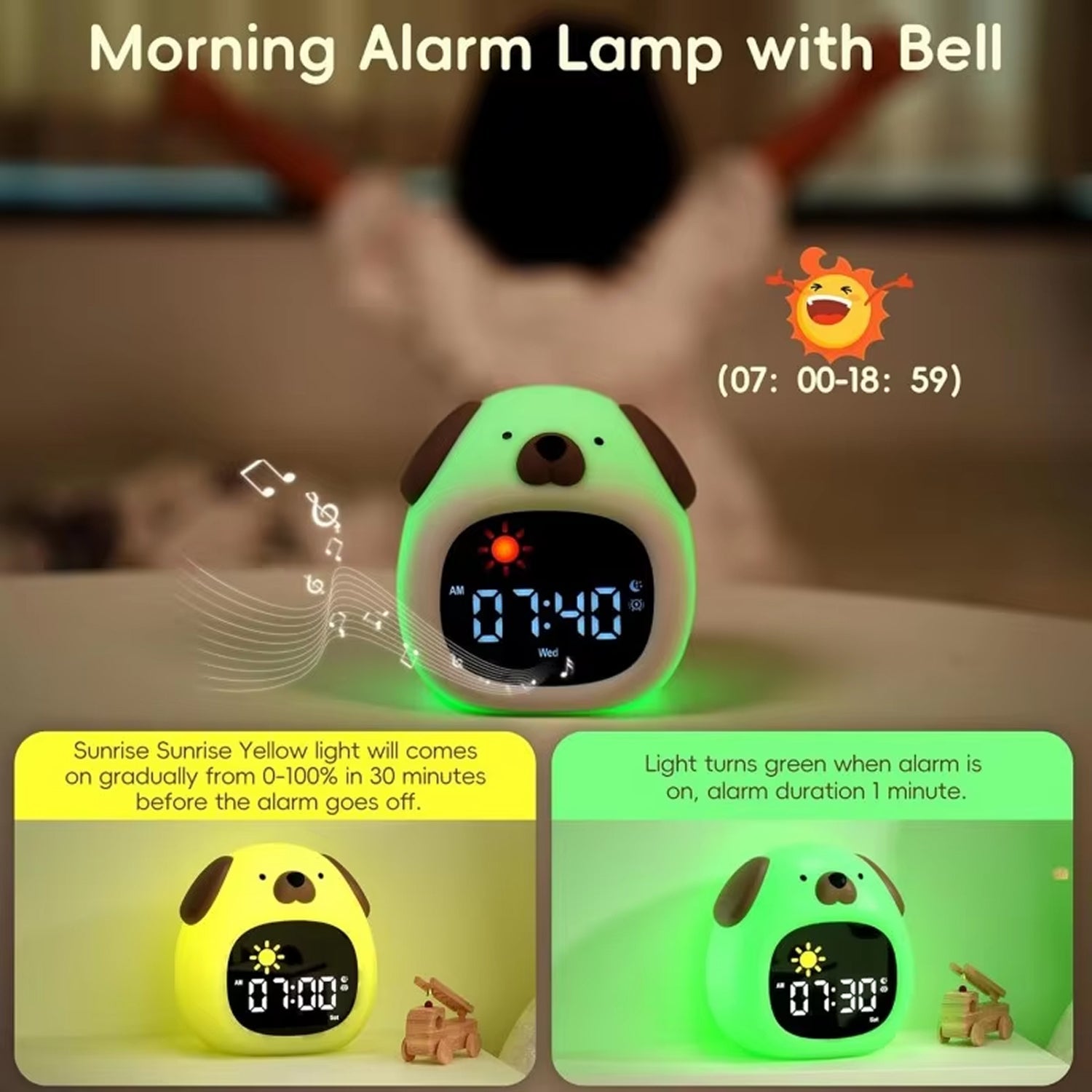 MornoChan Kids Sleep Training Alarm Clock with Sunrise Light